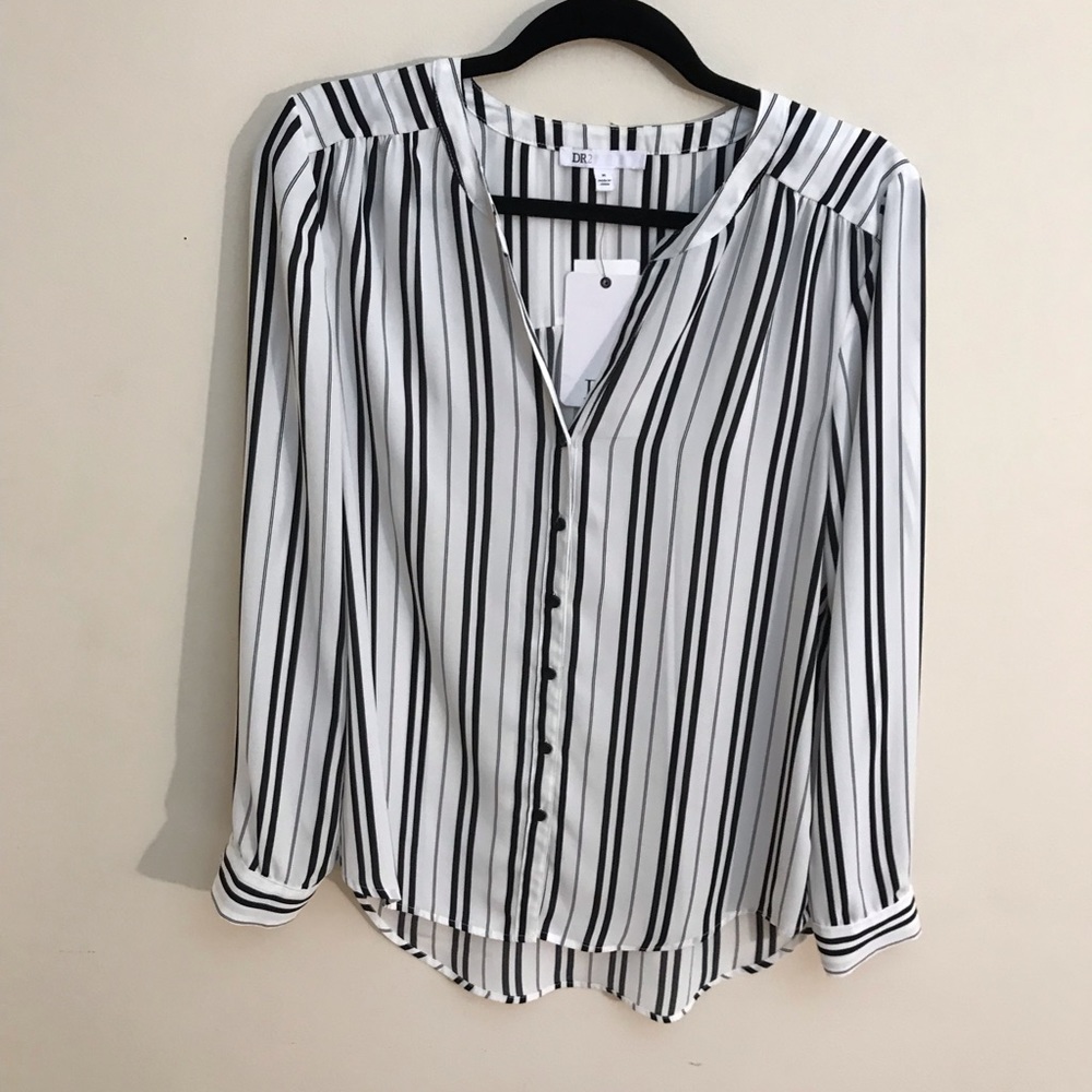 Women's Black & White Vertical Stripe Button-Down Shirt